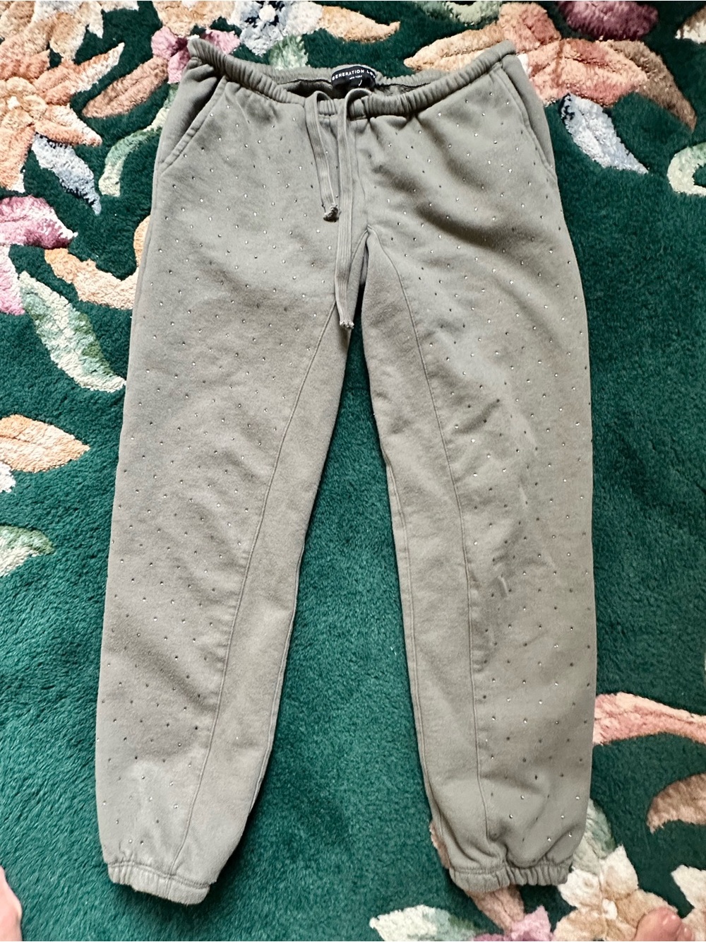 Generation Love Olive Green Rhinestone Jogger Sweatpants